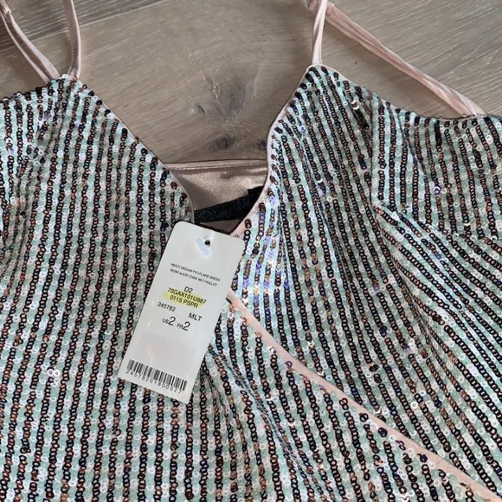 NWT Bebe Pink & Silver Sequin Fit & Flare Dress | Size 2 - Picture 5 of 6
